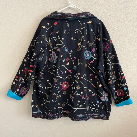 Quacker Factory Vintage Embroidered Beaded Floral Butterfly Jacket Size XL - Picture 4 of 8